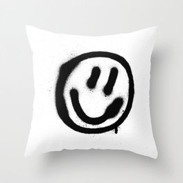 graffiti smiling face emoticon in black on white Throw Pillow