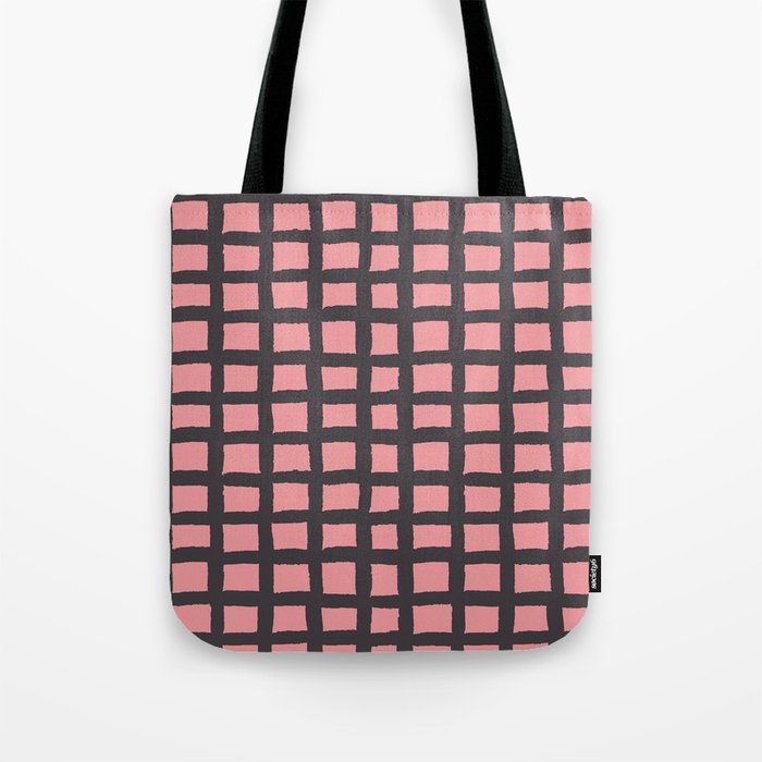 Pink & Black Rustic Scandi Checked Pattern Tote Bag