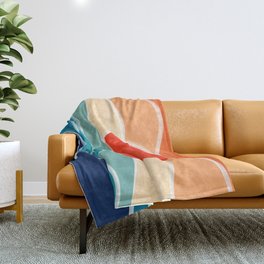 Retro 70s and 80s Color Palette Mid-Century Minimalist Nature Waves and Sun Abstract Art Throw Blanket