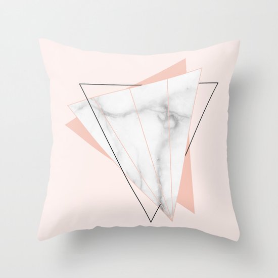 White Marble Geometric Triangle Shapes Salmon Pink Throw Pillow by 5mm Paper Society6