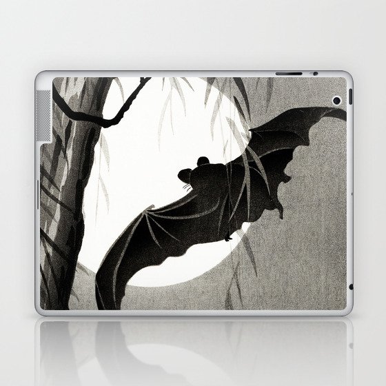 Bat flying under the full Moon - Japanese vintage woodblock print art Laptop & iPad Skin