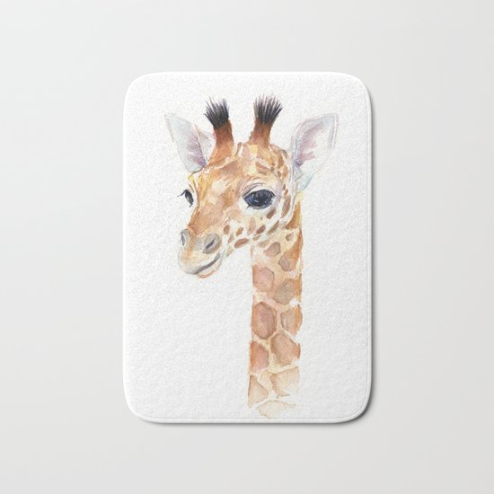 Baby Giraffe Cute Animal Watercolor Bath Mat