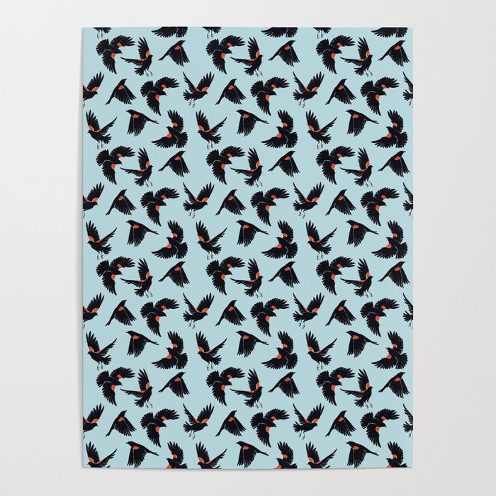 Red-Winged Blackbird Sky Blue Poster