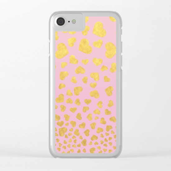 Golden hearts falling from heaven- Gold glitter heart on pink Clear iPhone Case