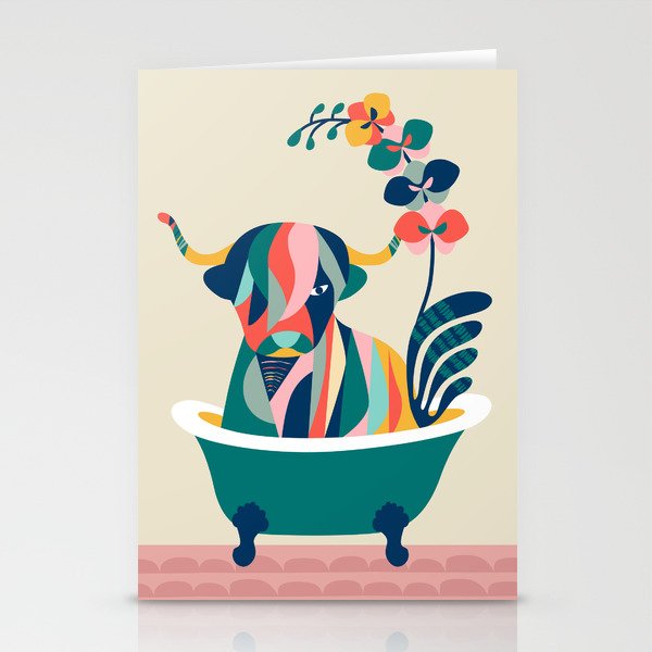 Modern cow in bathtub Stationery Cards
