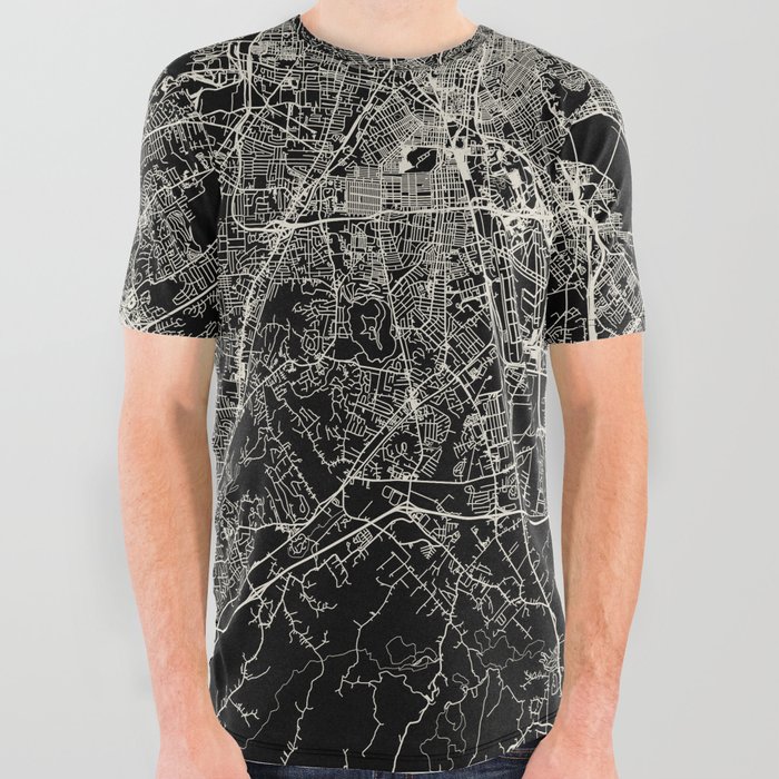 Louisville, USA - Black and White City Map All Over Graphic Tee