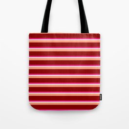 [ Thumbnail: Crimson, Deep Pink, White, Light Salmon, and Dark Red Colored Lines Pattern Tote Bag ]