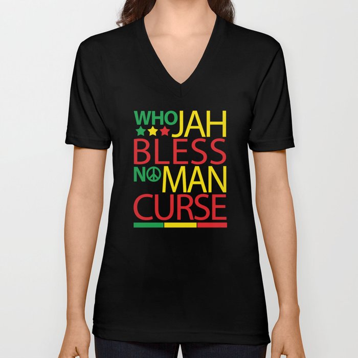 Who Jah Bless No Man Curse V Neck T Shirt