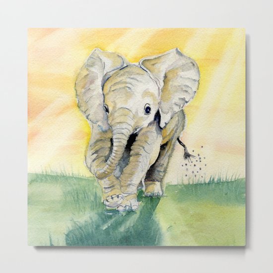 Colorful Baby Elephant Metal Print