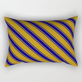 [ Thumbnail: Dark Goldenrod & Blue Colored Stripes Pattern Rectangular Pillow ]