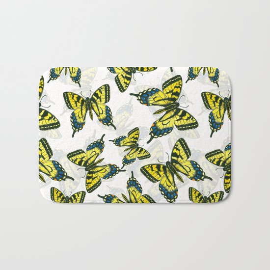 Tiger swallowtail butterfly watercolor pattern Bath Mat