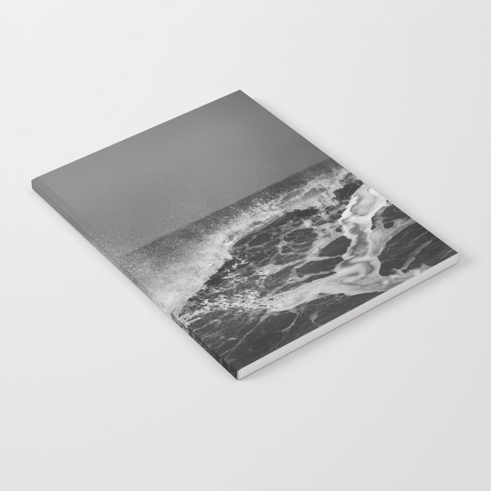 Surf's up; surfer riding the big waves surfing black and white photograph - photography - photographs Notebook