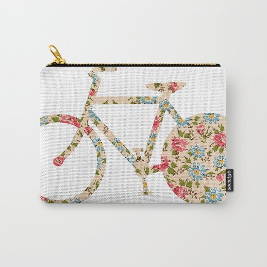 Whimsical cute girly floral retro bicycle Carry-All Pouch