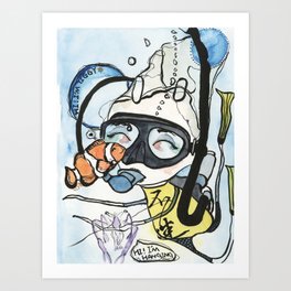 Diving with New Friends Art Print
