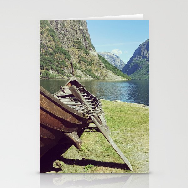 Viking Boat in Norway Fjord Stationery Cards