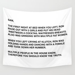 Anonymous Letter To Sammi Sweetheart Jersey Shore Wall Tapestry