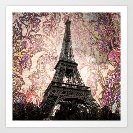 Floral Eiffel Tower Art Print