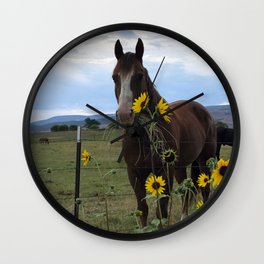 The Sunflower Wall Clock | Horses, Wildflowers, Brownhorse, Field, Farm, Wild, Mountains, Sunflowers, Coloradofall, Colorado 