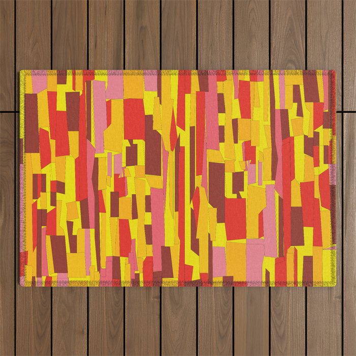 Retro Crackle Glass Pattern in Fiery Colors Outdoor Rug