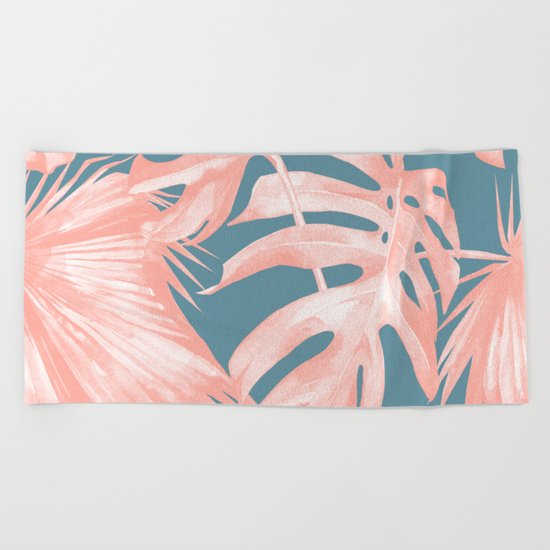 Island Love Millennial Pink on Teal Blue Beach Towel
