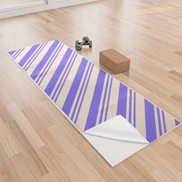[ Thumbnail: Medium Slate Blue and Beige Colored Lines/Stripes Pattern Yoga Towel ]