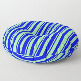 [ Thumbnail: Blue & Light Green Colored Striped Pattern Floor Pillow ]