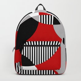 Mid Century Modern Circles and Stripes Red, Gray, Black, White Backpack | Graphicdesign, Shape Art, Midcenturymodern, Colourful, Geometric, Vintage, Striped, Modernist, Shapes, Retro 