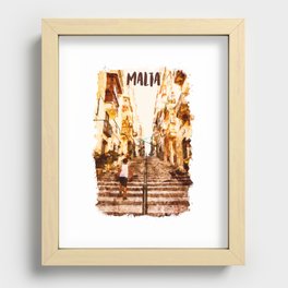 Malta Europe city watercolor Recessed Framed Print