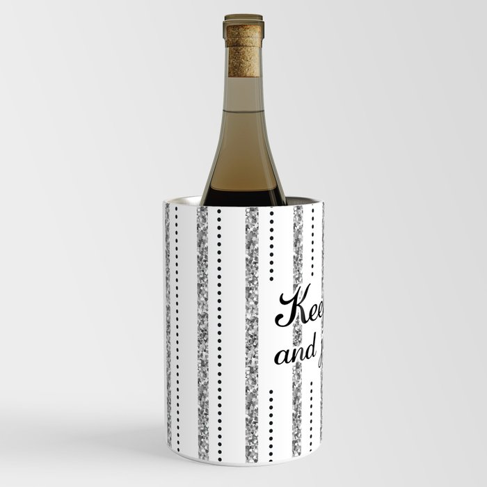 Keep Calm and Jingle On, Silver Glitter and Black - Christmas Gift Ideas for The Holiday Season Wine Chiller