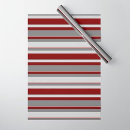 [ Thumbnail: Grey, Light Grey & Maroon Colored Stripes Pattern Wrapping Paper ]