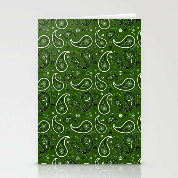Black and White Paisley Pattern on Green Background Stationery Cards