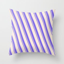 [ Thumbnail: Beige and Medium Slate Blue Colored Striped Pattern Throw Pillow ]