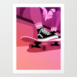 Skater Girl with Vans in pink and orange Art Print