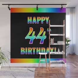 [ Thumbnail: Fun, Colorful, Rainbow Spectrum “HAPPY 44th BIRTHDAY!” Wall Mural ]