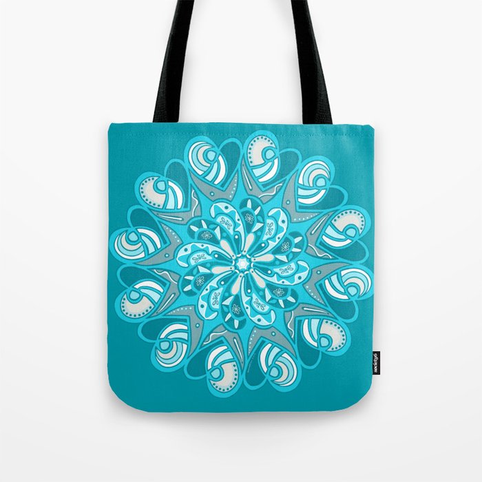 True Teal Heart Mandala Tote Bag