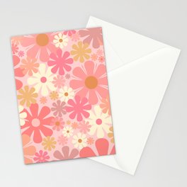 Blush Pink 60s 70s Vintage Flower Power Floral Pattern Stationery Card