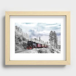 Vintage train,snow,winter art Recessed Framed Print