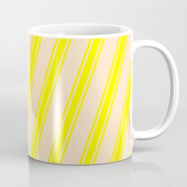 [ Thumbnail: Bisque & Yellow Colored Stripes/Lines Pattern Coffee Mug ]