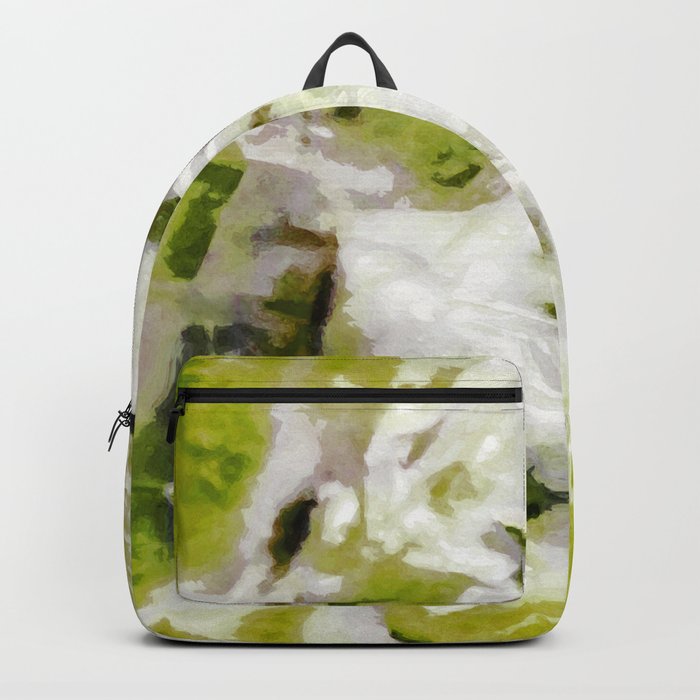 Innocent: a lime green and white abstract Backpack