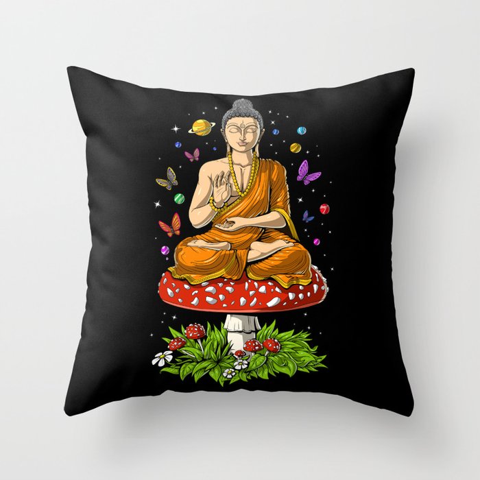 Buddha Magic Mushrooms Meditation Throw Pillow