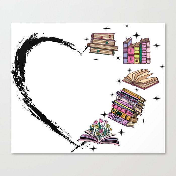 Love Books Pretty Girly Heart Canvas Print