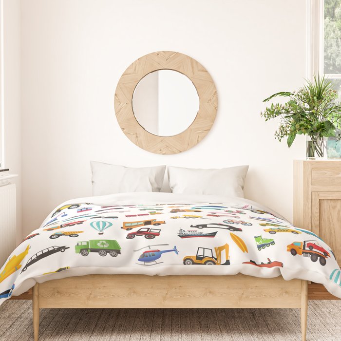 Little Boy Things That Move Vehicle Cars Pattern for Kids Duvet