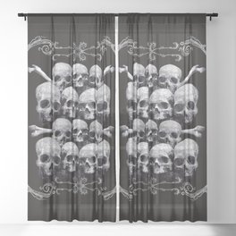 Skulls and Filigree - Black and White Sheer Curtain