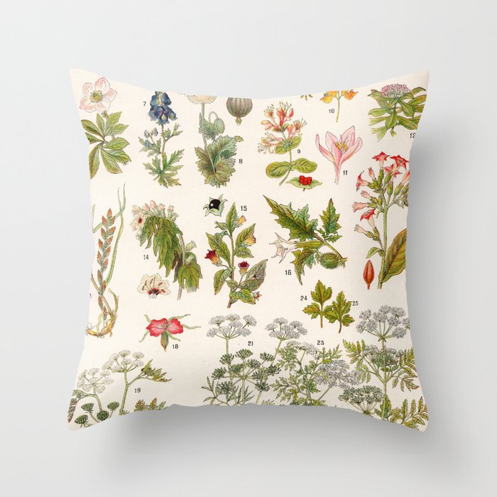 Adolphe Millot - Plantes vénéneuses - French vintage botanical illustration Throw Pillow