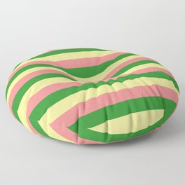 [ Thumbnail: Tan, Light Coral, and Forest Green Colored Lined Pattern Floor Pillow ]