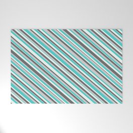 [ Thumbnail: Dim Grey, Light Grey, Turquoise & Mint Cream Colored Striped Pattern Welcome Mat ]