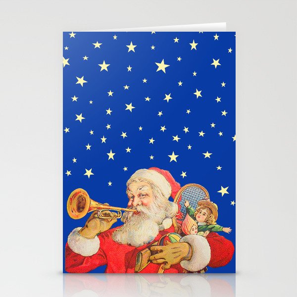 Santa Claus & Christmas Stars on the Night Sky Stationery Cards