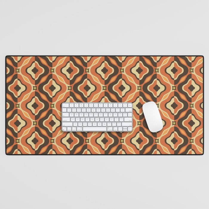 Geometric Abstract Floral Pattern - brown and orange  Desk Mat