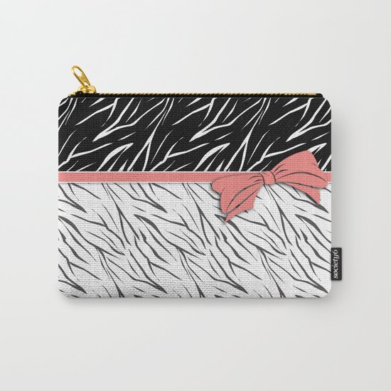 Black and white tiger pattern with pink bow. Carry-All Pouch