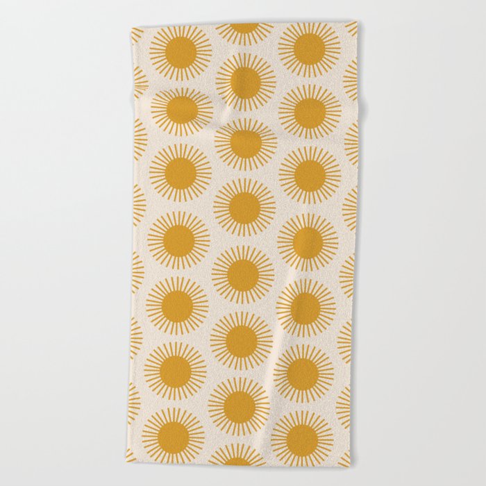 Golden Sun Pattern Beach Towel | Graphic-design, Tan, Yellow, Orange, Sun, Sunshine, Zodiac, Boho, Bohemian, Retro